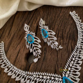 Light Blue Bridal American Diamond Short Neckpiece -G10813